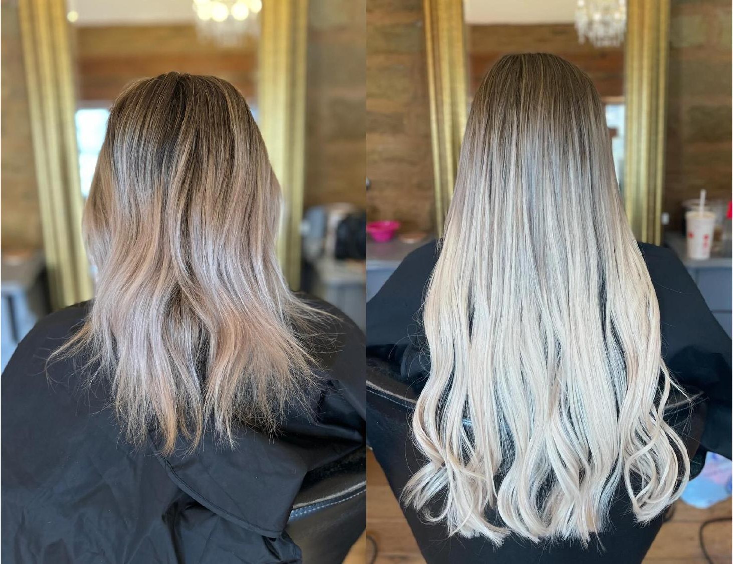 Hair extensions before and after — ash blonde balayage