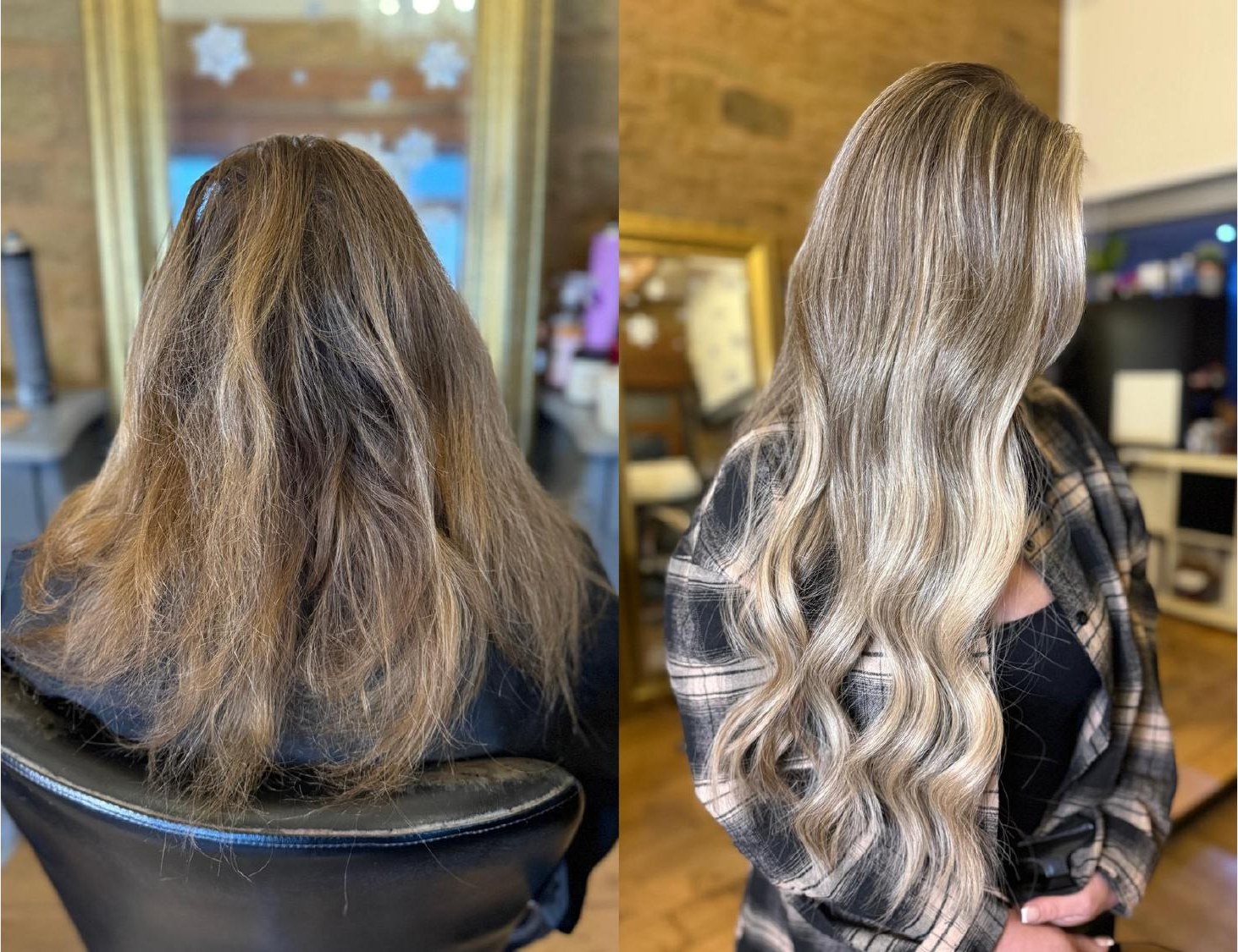 Hair extensions before and after — highlighted transformation