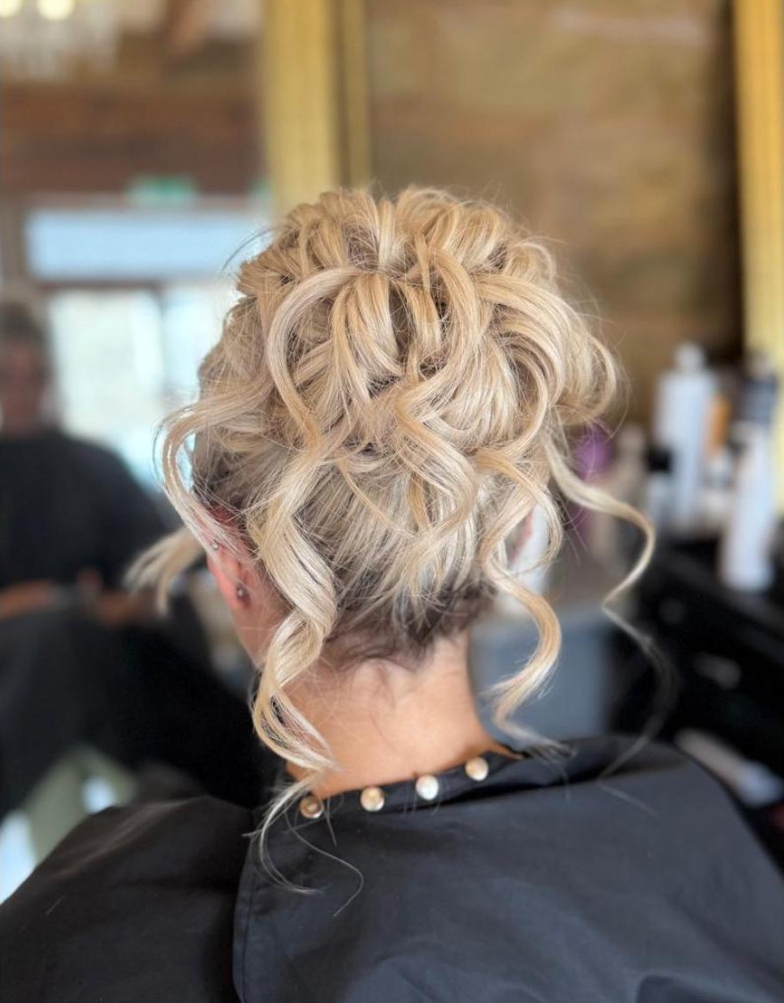 Curly blonde updo